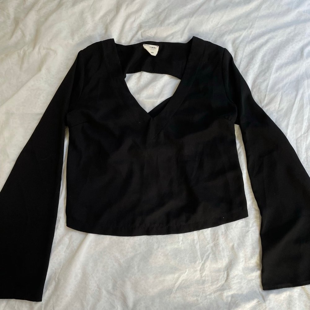 Emory Park | Black Open Tie-back Long Sleeve Top